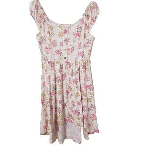 No Boundaries Juniors Dress Floral Large 11 13 Ivory Pink  Hi Lo Boho Peasant